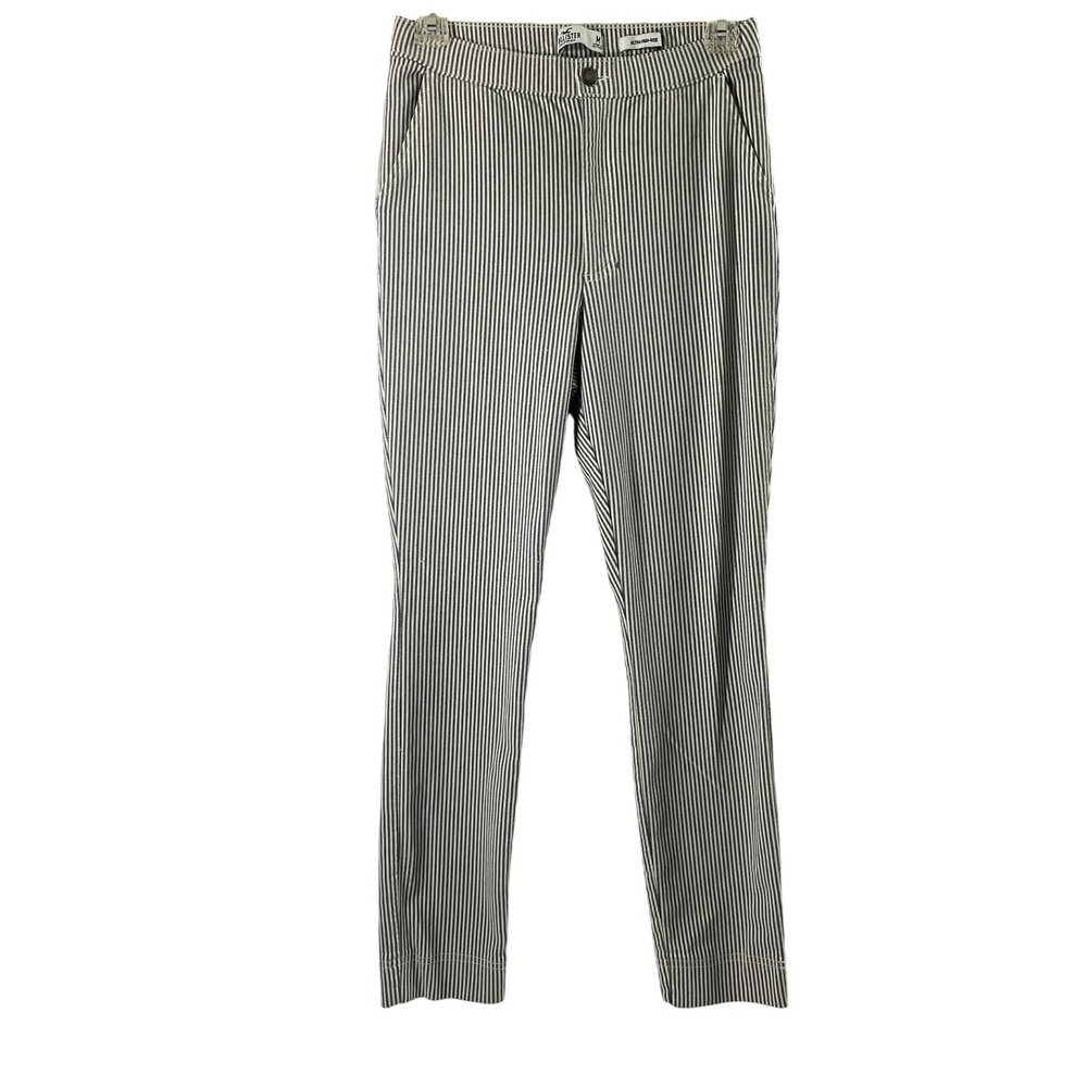Hollister Stripe Pants Women Medium Ultra High Rise Black White Stretch Straight